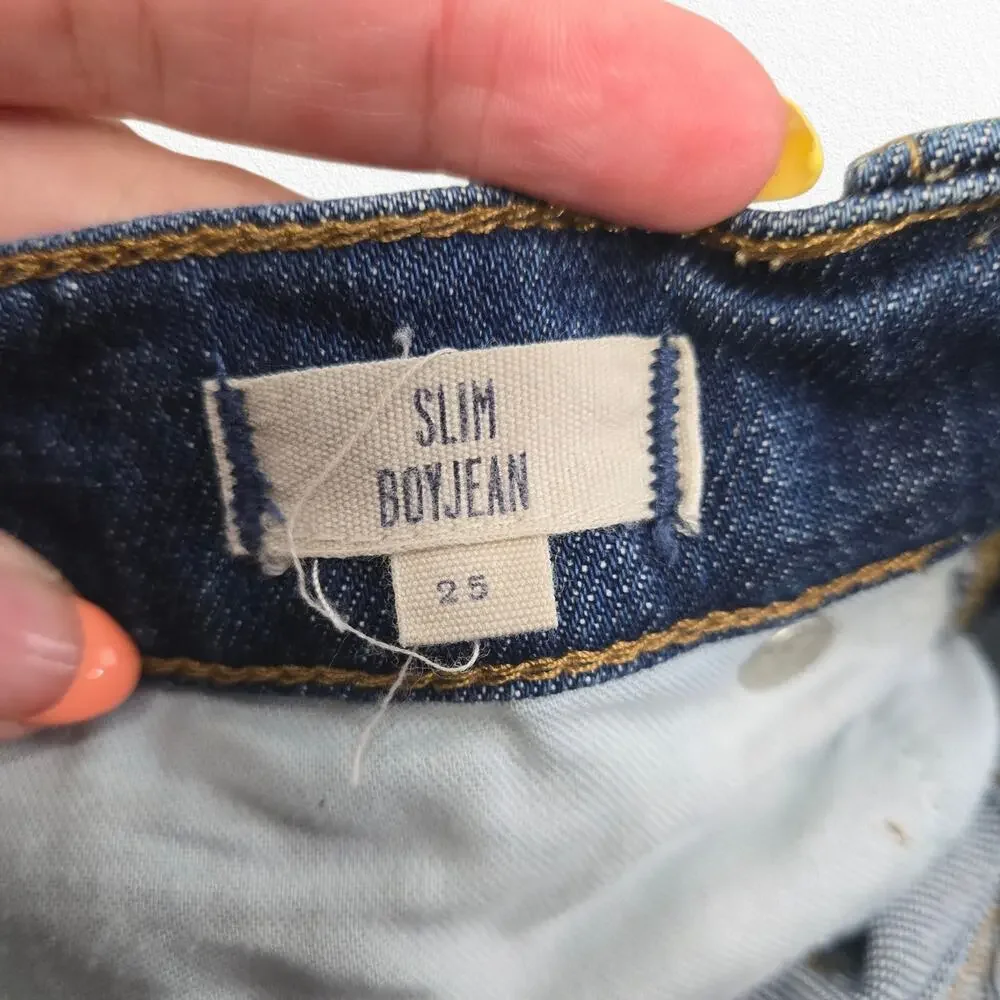 Madewell  Dark Wash Slim Boyjean Distressed Raw Hem Boyfriend Jeans Size 25